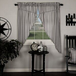 Farmhouse Gray Check Window Swag